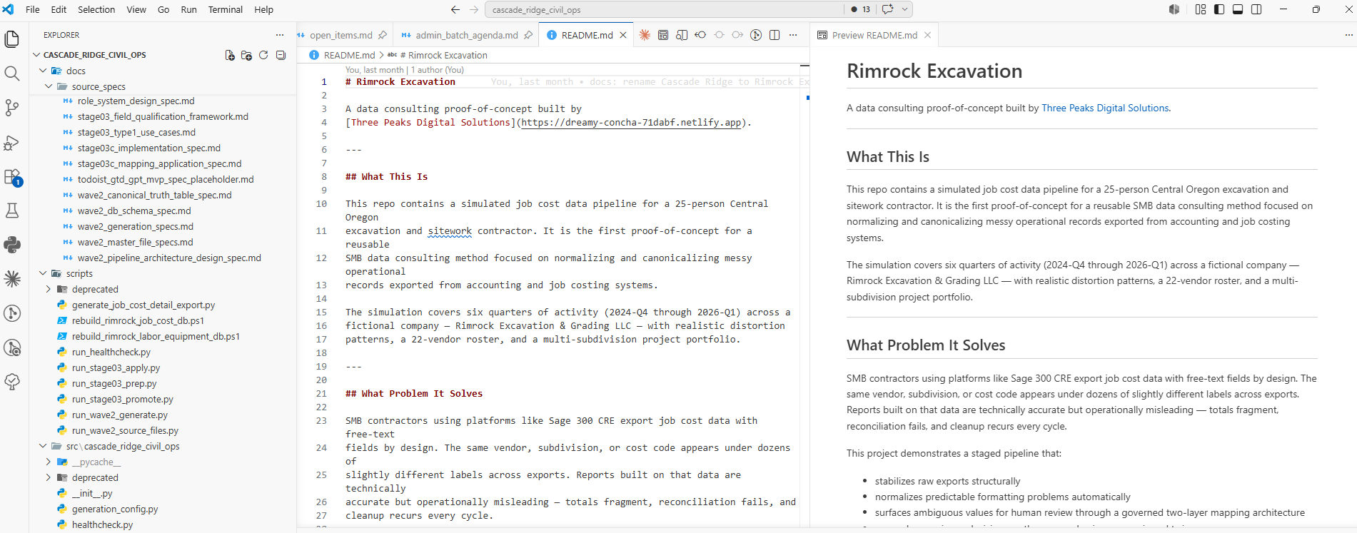 Rimrock exception review queue interface showing the pipeline exception surface with categorized anomalies